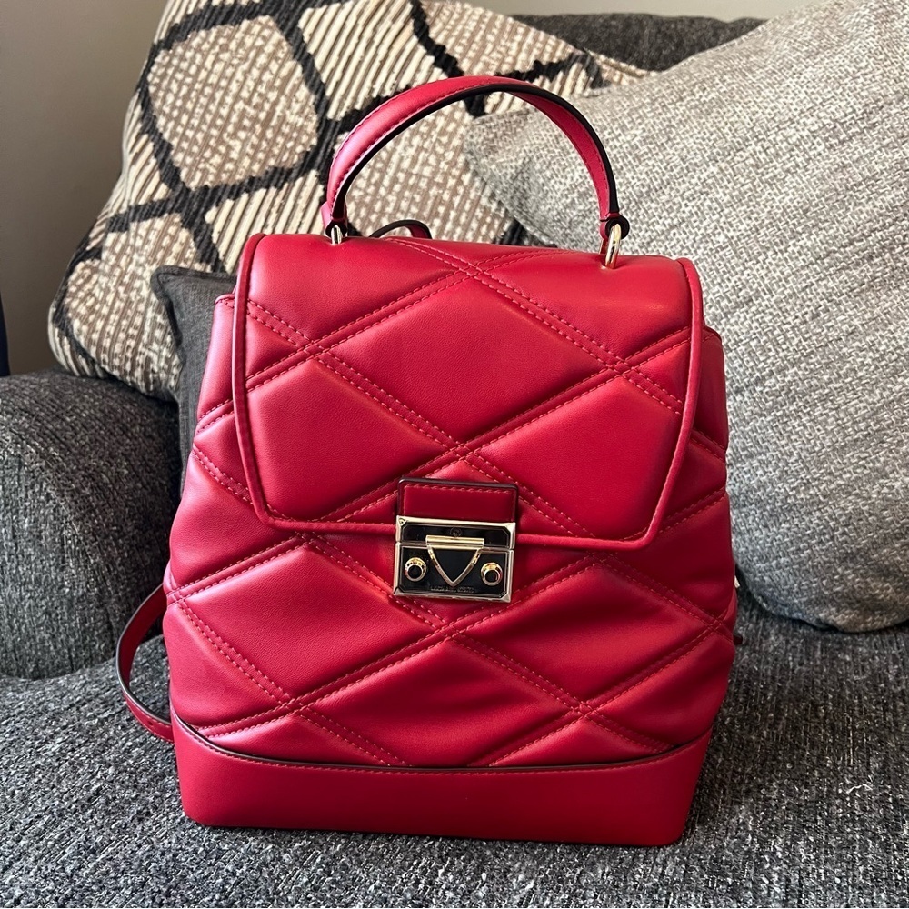 Michael Kors Quilted Leather Serena Medium Flap Red Backpack
